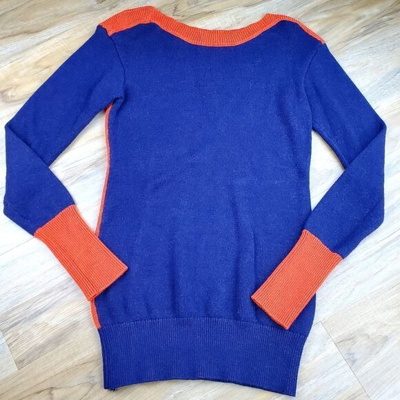 ☔️🩵PattyBoutik Blue & Orange Colorblock Boatneck Sweater Large - Picture 4 of 12